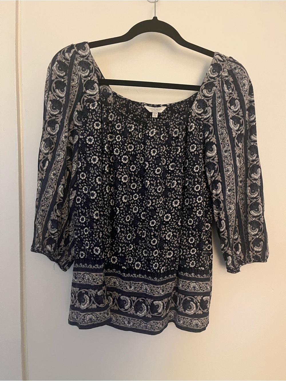 Lucky Brand Navy and White Printed Boho Tunic Top